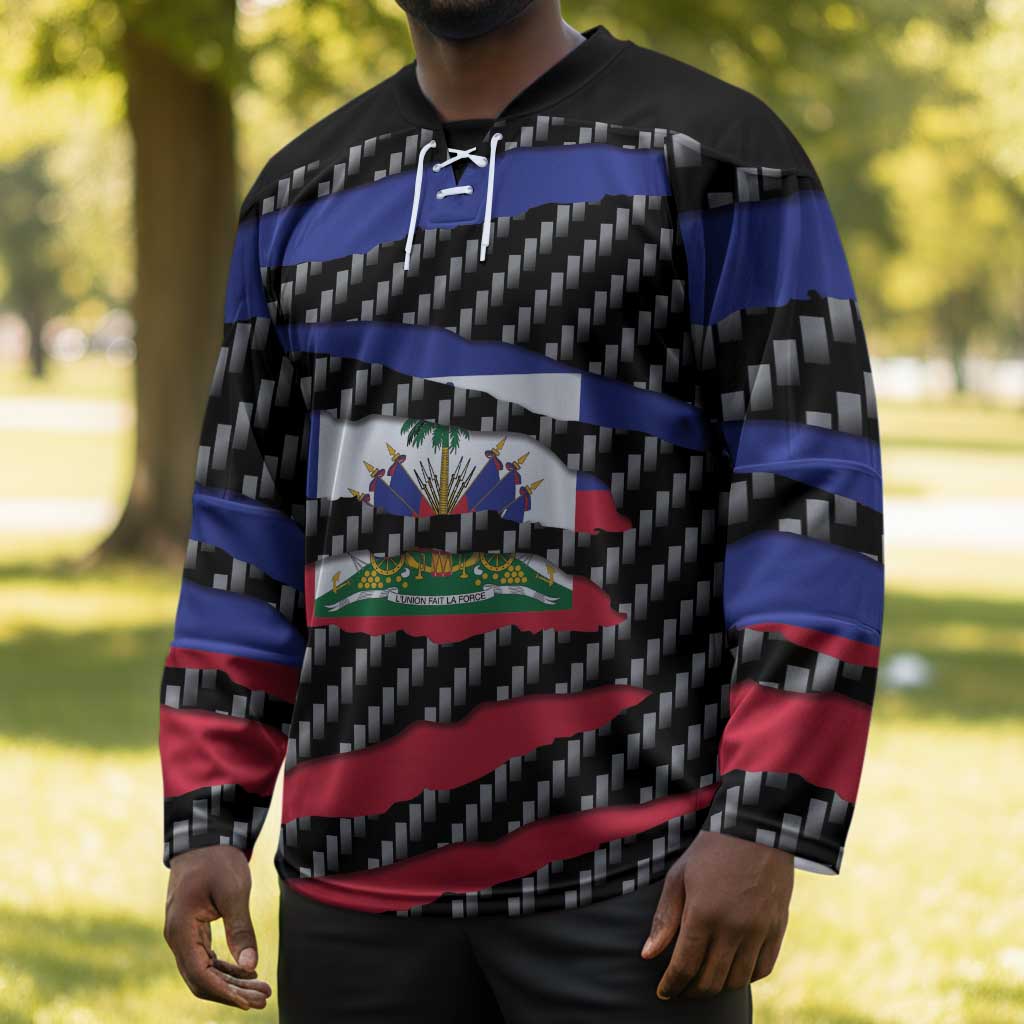 Black Haitians Beast Hockey Jersey Ripped Flag Graphic