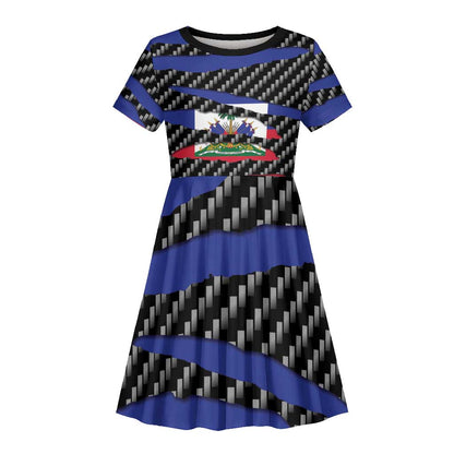 Black Haitians Beast Kid Short Sleeve Dress Ripped Flag Graphic LT19