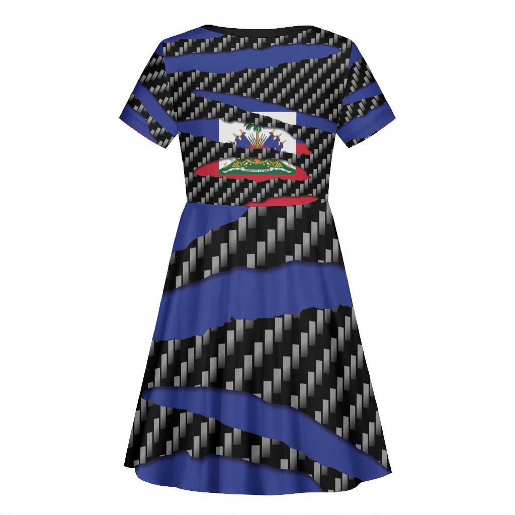 Black Haitians Beast Kid Short Sleeve Dress Ripped Flag Graphic LT19