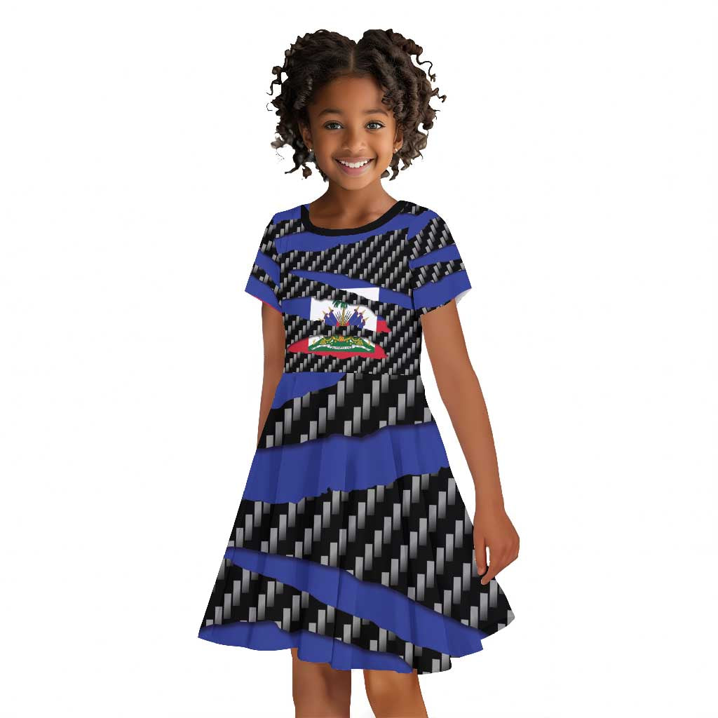 Black Haitians Beast Kid Short Sleeve Dress Ripped Flag Graphic LT19