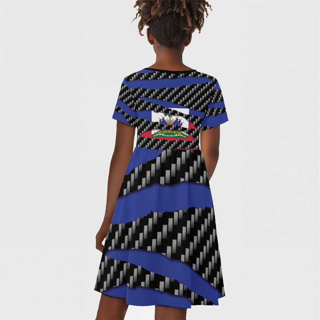 Black Haitians Beast Kid Short Sleeve Dress Ripped Flag Graphic LT19