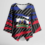 Black Haitians Beast Kimono Sleeve Blouse Ripped Flag Graphic