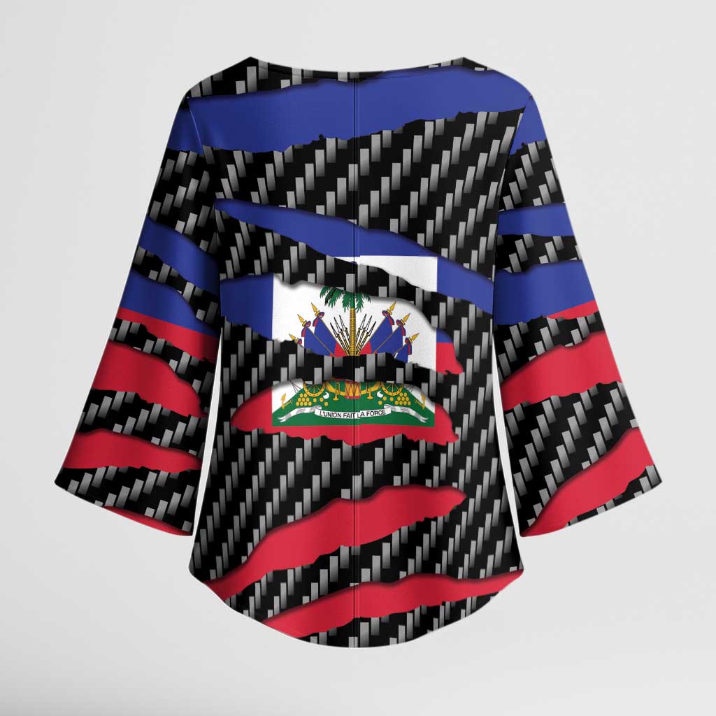 Black Haitians Beast Kimono Sleeve Blouse Ripped Flag Graphic