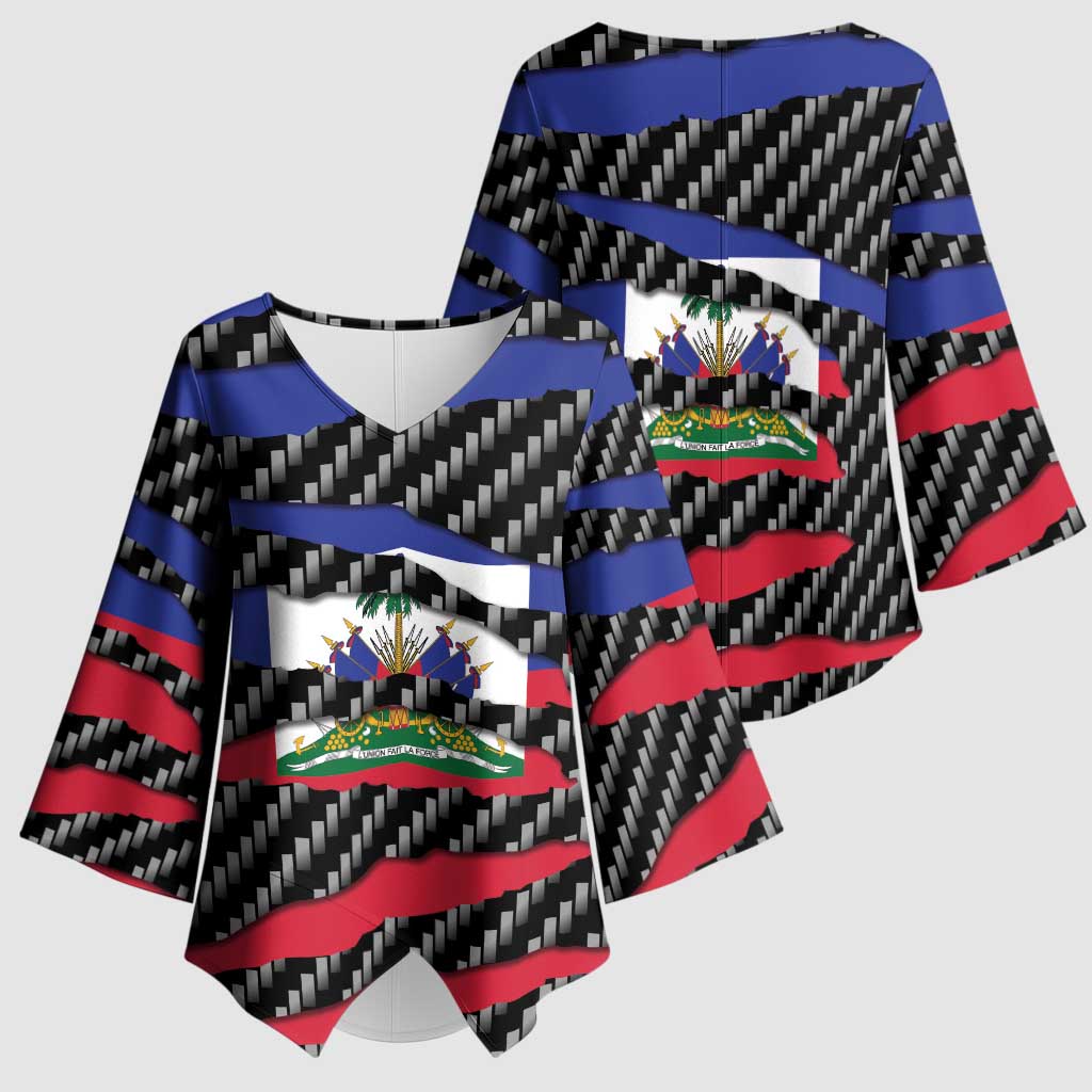 Black Haitians Beast Kimono Sleeve Blouse Ripped Flag Graphic