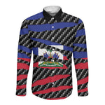 Black Haitians Beast Long Sleeve Button Shirt Ripped Flag Graphic - African Pride
