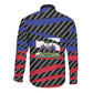 Black Haitians Beast Long Sleeve Button Shirt Ripped Flag Graphic - African Pride