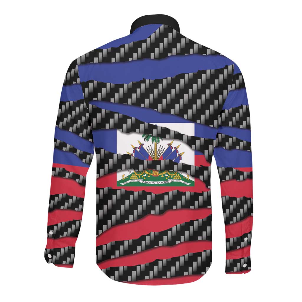 Black Haitians Beast Long Sleeve Button Shirt Ripped Flag Graphic - African Pride