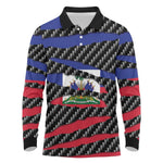 Black Haitians Beast Long Sleeve Polo Shirt Ripped Flag Graphic - African Pride