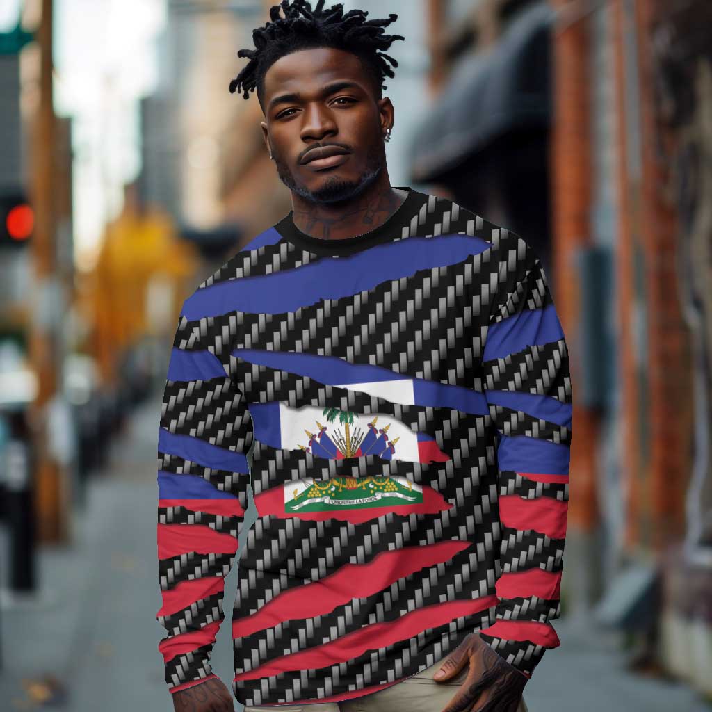 Black Haitians Beast Long Sleeve Shirt Ripped Flag Graphic - African Pride