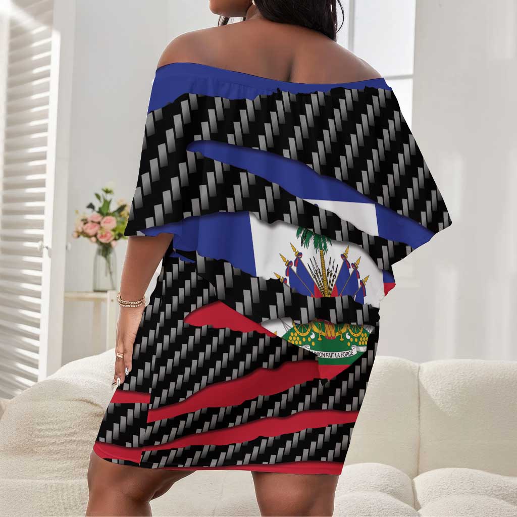 Black Haitians Beast Off Shoulder Short Dress Ripped Flag Graphic - African Pride