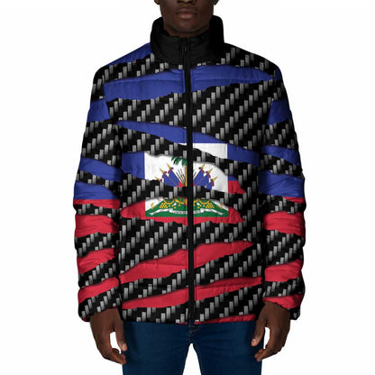 Black Haitians Beast Padded Jacket Ripped Flag Graphic