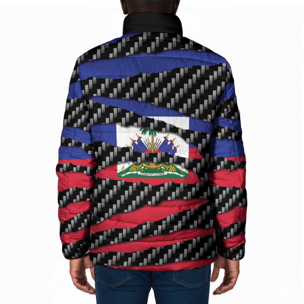 Black Haitians Beast Padded Jacket Ripped Flag Graphic