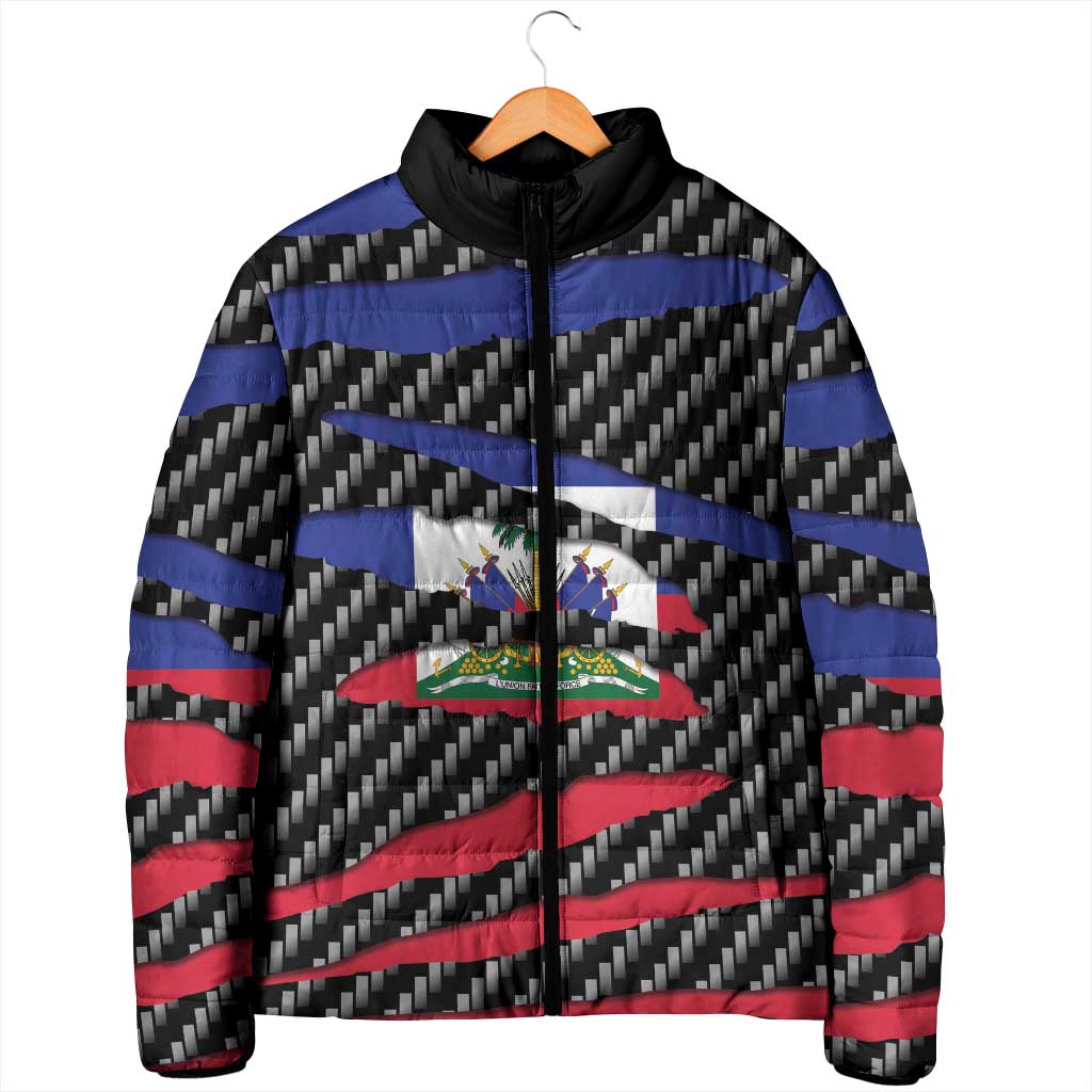 Black Haitians Beast Padded Jacket Ripped Flag Graphic