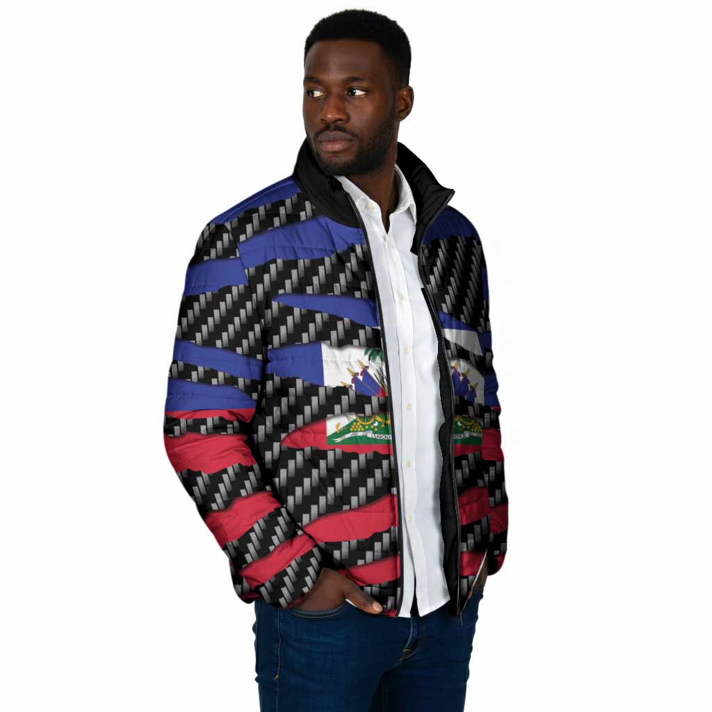 Black Haitians Beast Padded Jacket Ripped Flag Graphic