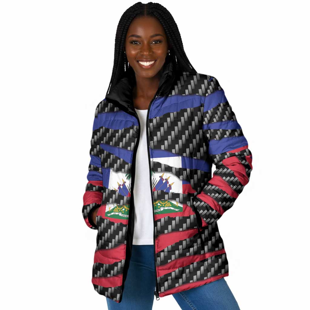 Black Haitians Beast Padded Jacket Ripped Flag Graphic