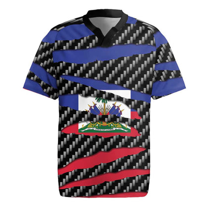 Black Haitians Beast Rugby Jersey Ripped Flag Graphic LT19