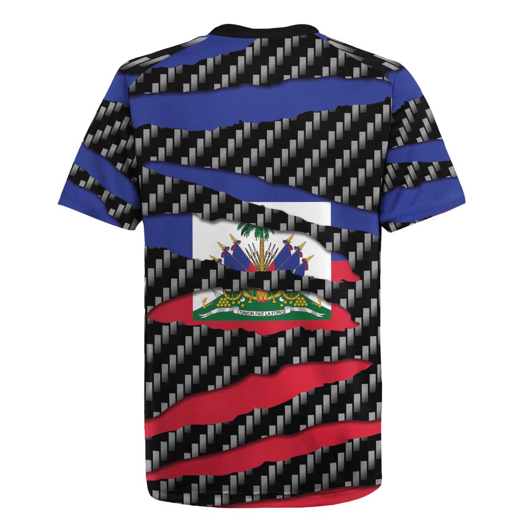 Black Haitians Beast Rugby Jersey Ripped Flag Graphic LT19