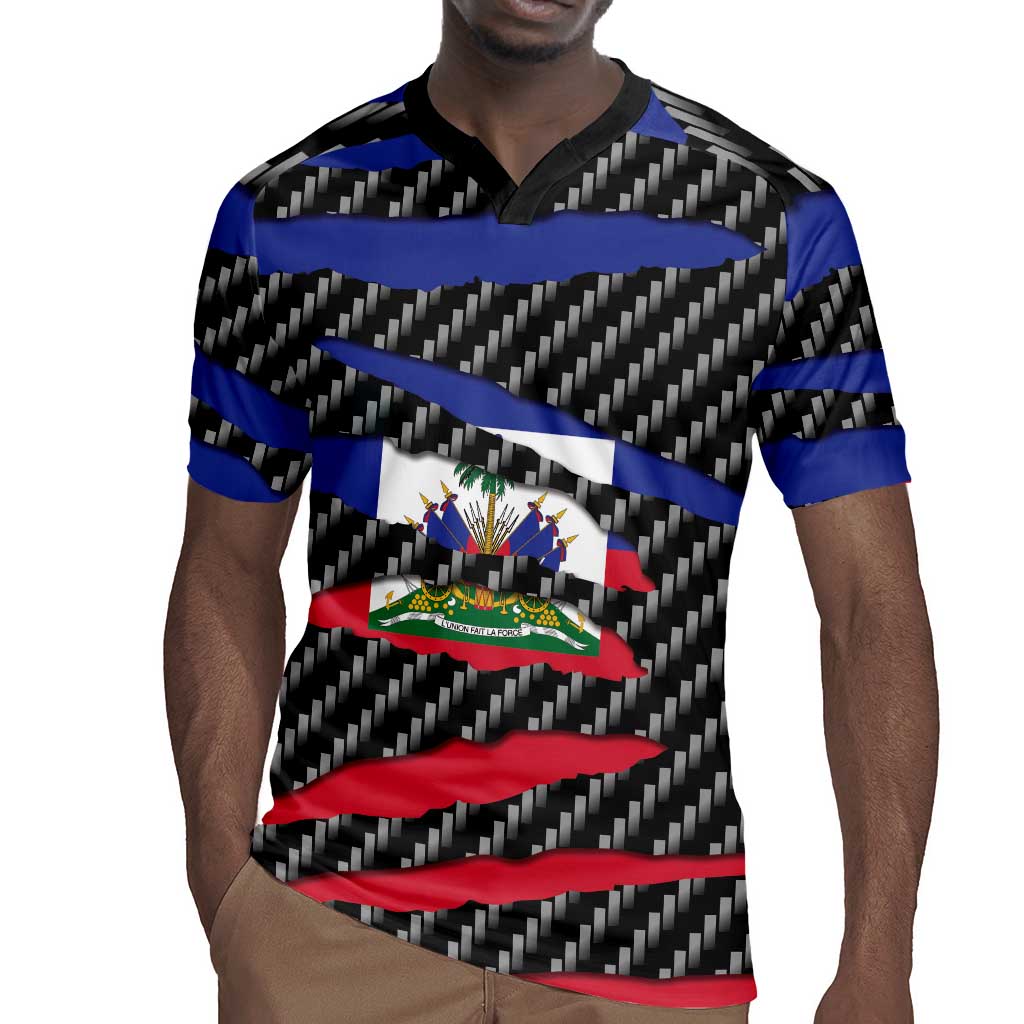 Black Haitians Beast Rugby Jersey Ripped Flag Graphic LT19