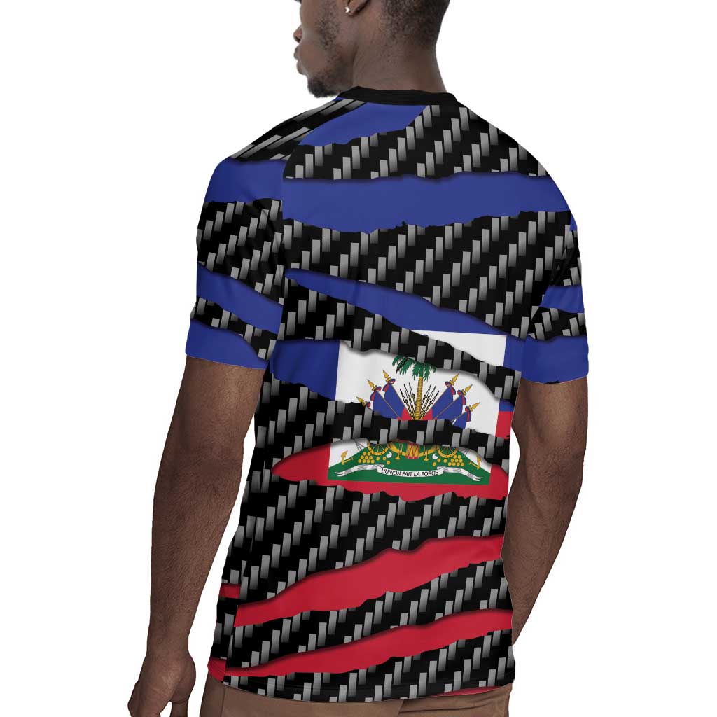 Black Haitians Beast Rugby Jersey Ripped Flag Graphic LT19