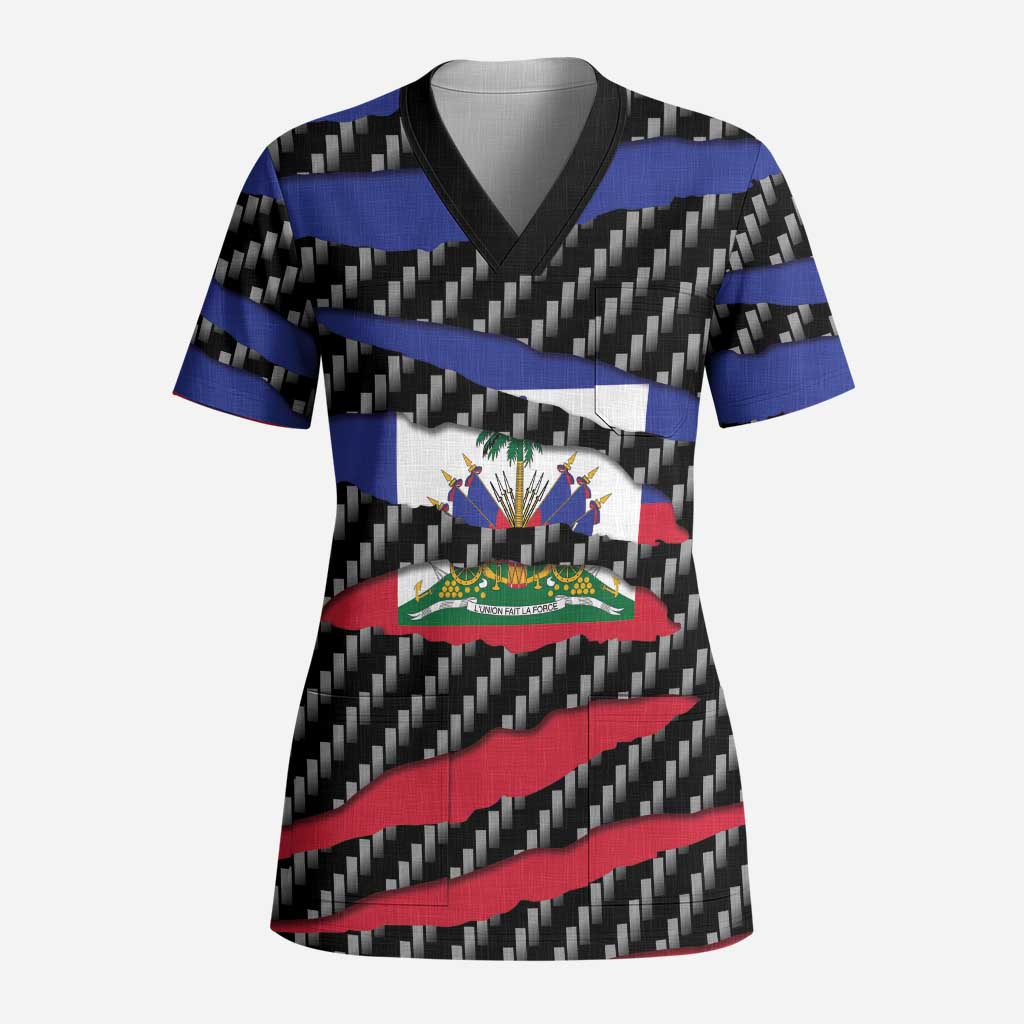 Black Haitians Beast Scrub Top Ripped Flag Graphic - African Pride