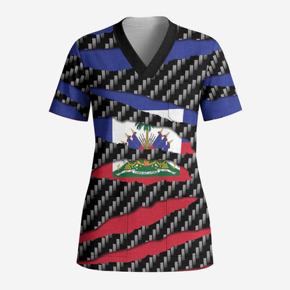 Black Haitians Beast Scrub Top Ripped Flag Graphic - African Pride