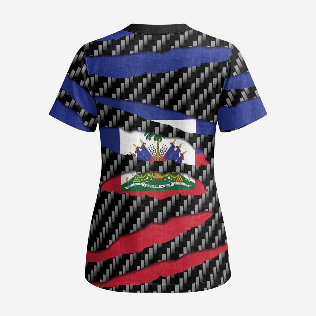Black Haitians Beast Scrub Top Ripped Flag Graphic - African Pride