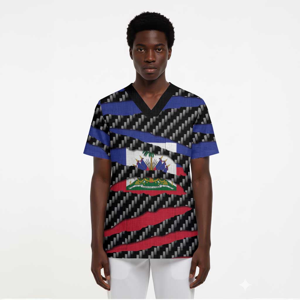 Black Haitians Beast Scrub Top Ripped Flag Graphic - African Pride