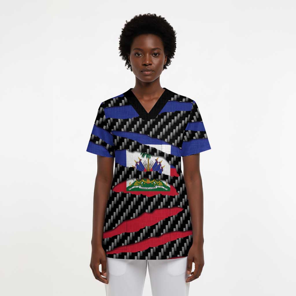 Black Haitians Beast Scrub Top Ripped Flag Graphic - African Pride