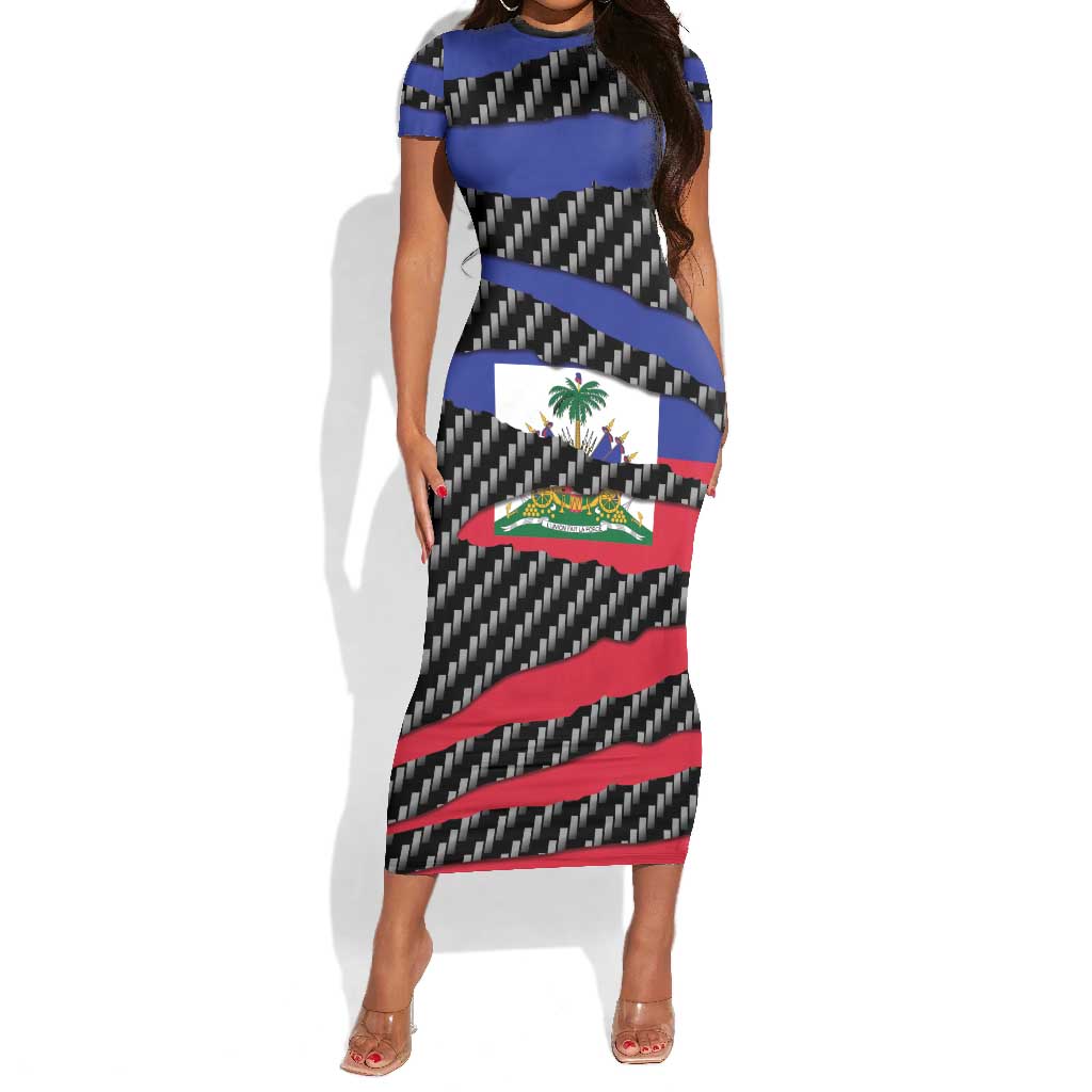 Black Haitians Beast Short Sleeve Bodycon Dress Ripped Flag Graphic LT19