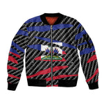 Black Haitians Beast Sleeve Zip Bomber Jacket Ripped Flag Graphic - African Pride
