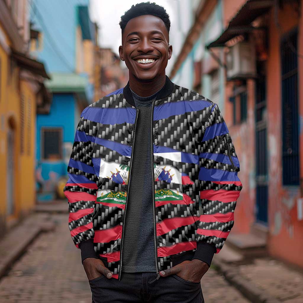 Black Haitians Beast Sleeve Zip Bomber Jacket Ripped Flag Graphic - African Pride