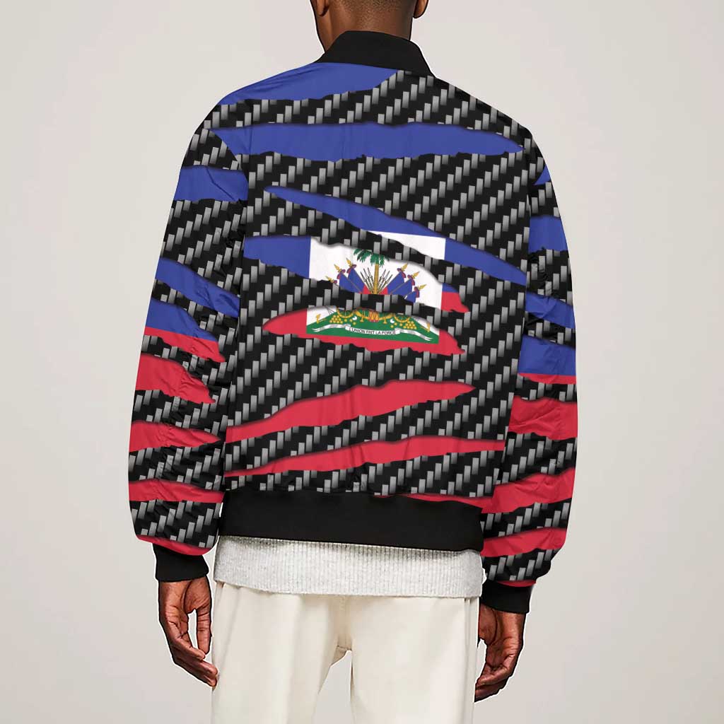 Black Haitians Beast Sleeve Zip Bomber Jacket Ripped Flag Graphic - African Pride