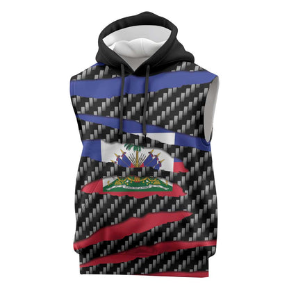 Black Haitians Beast Sleeveless Hoodie Ripped Flag Graphic - African Pride