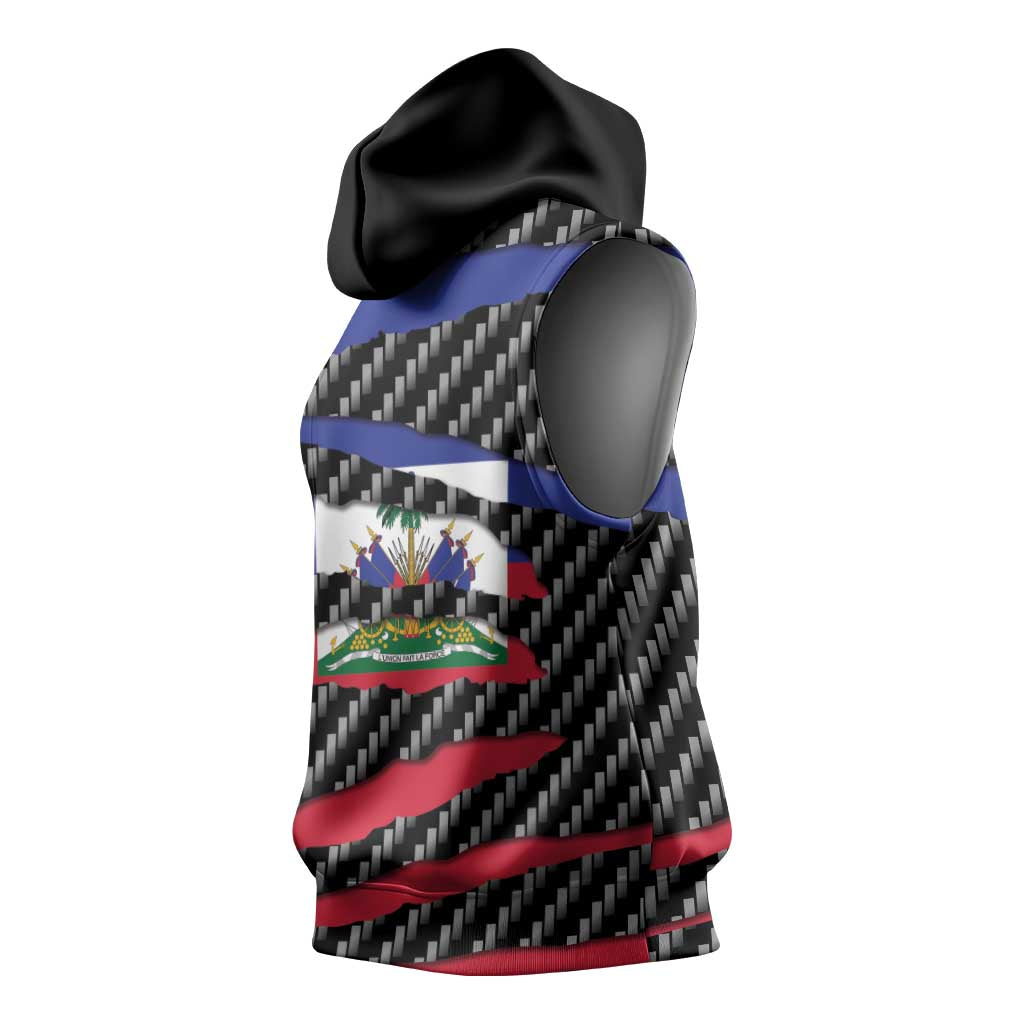 Black Haitians Beast Sleeveless Hoodie Ripped Flag Graphic - African Pride