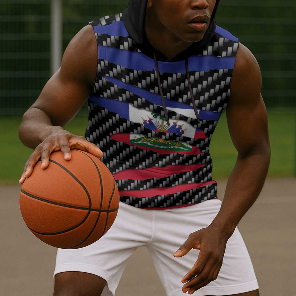 Black Haitians Beast Sleeveless Hoodie Ripped Flag Graphic - African Pride