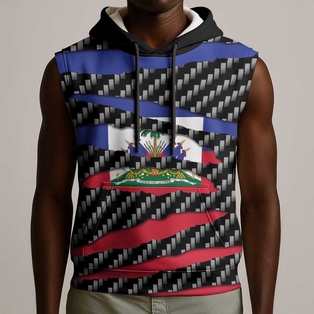 Black Haitians Beast Sleeveless Hoodie Ripped Flag Graphic - African Pride