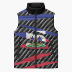 Black Haitians Beast Sleeveless Puffer Jacket Ripped Flag Graphic