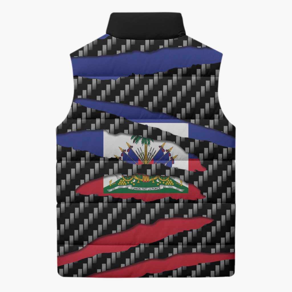 Black Haitians Beast Sleeveless Puffer Jacket Ripped Flag Graphic