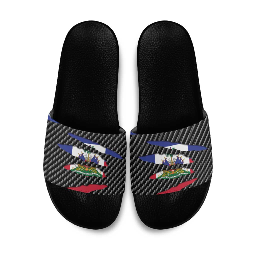Black Haitians Beast Slide Sandals Ripped Flag Graphic