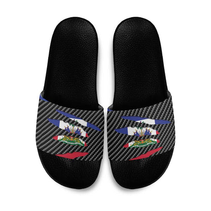 Black Haitians Beast Slide Sandals Ripped Flag Graphic
