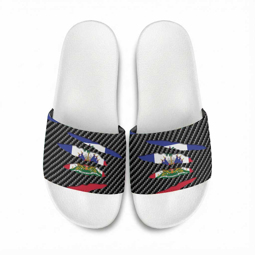 Black Haitians Beast Slide Sandals Ripped Flag Graphic