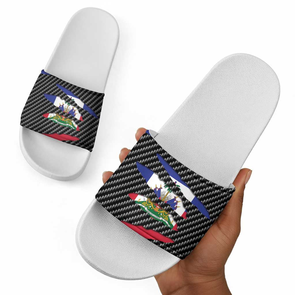 Black Haitians Beast Slide Sandals Ripped Flag Graphic