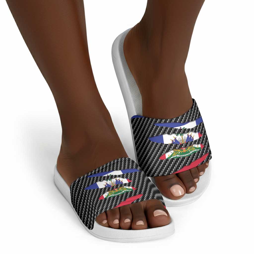 Black Haitians Beast Slide Sandals Ripped Flag Graphic