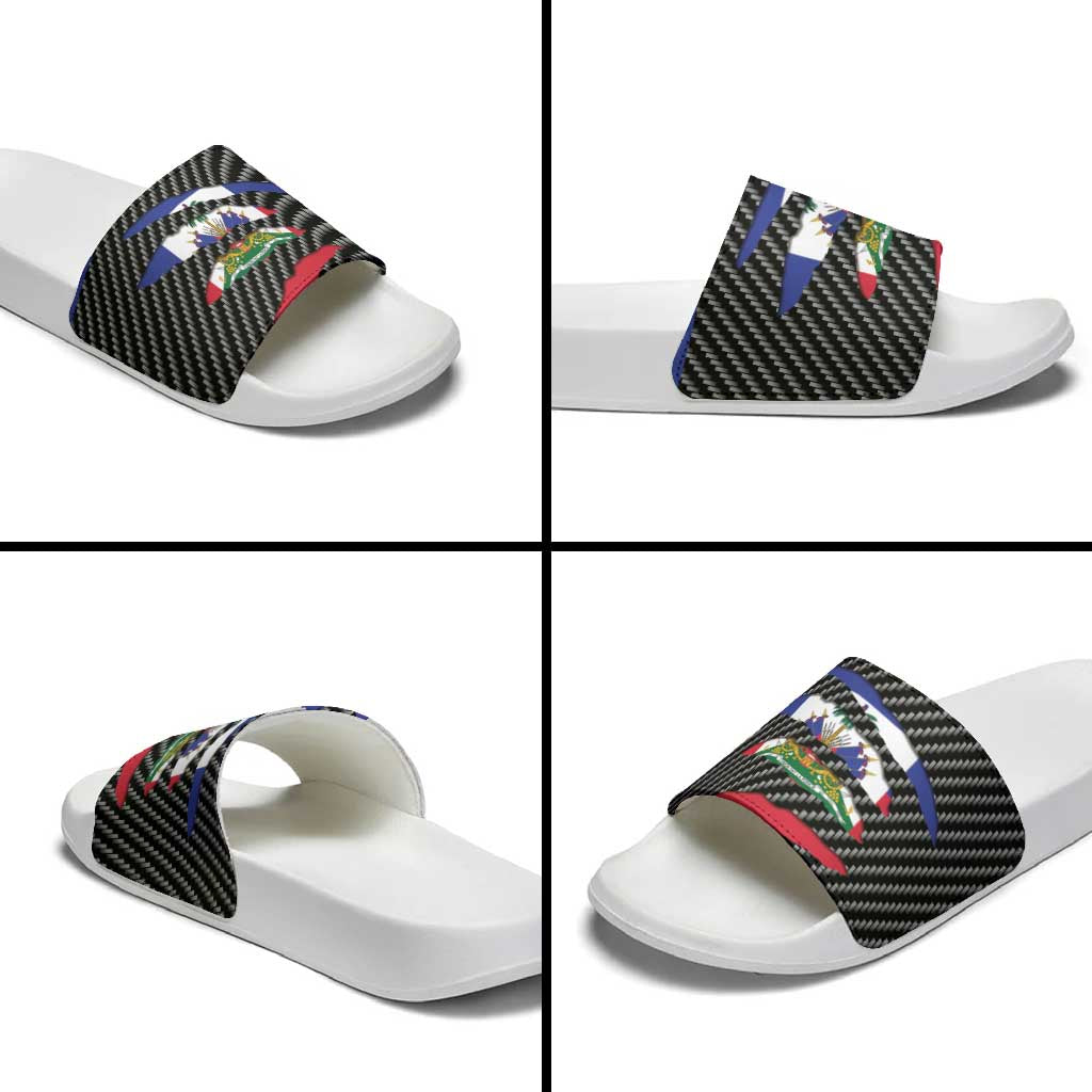 Black Haitians Beast Slide Sandals Ripped Flag Graphic