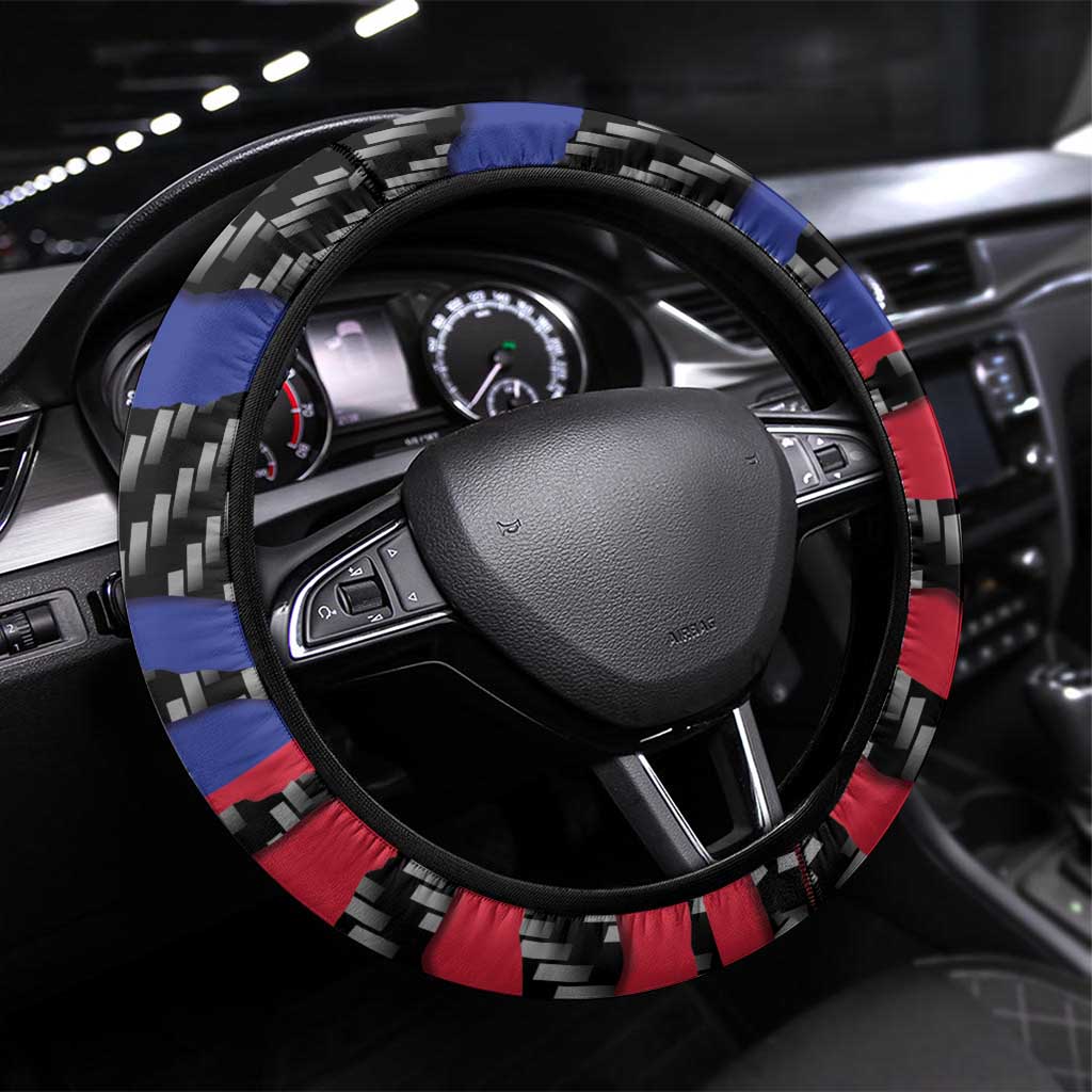 Black Haitians Beast Steering Wheel Cover Ripped Flag Graphic - African Pride