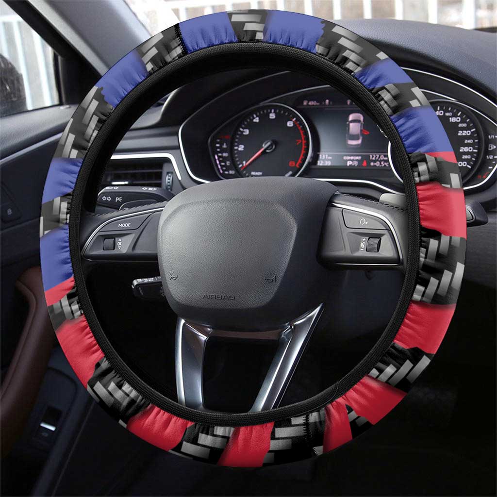 Black Haitians Beast Steering Wheel Cover Ripped Flag Graphic - African Pride