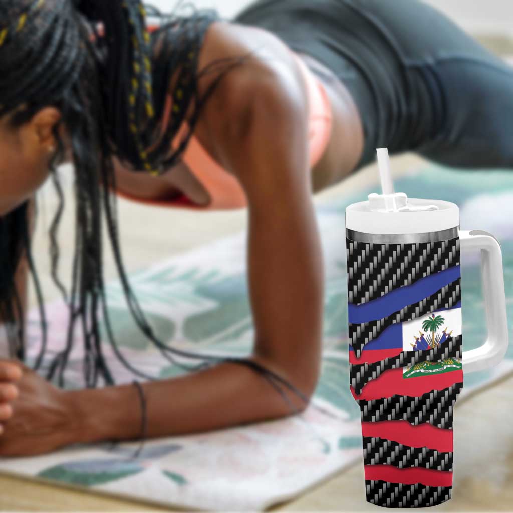 Black Haitians Beast Tumbler With Handle Ripped Flag Graphic - African Pride