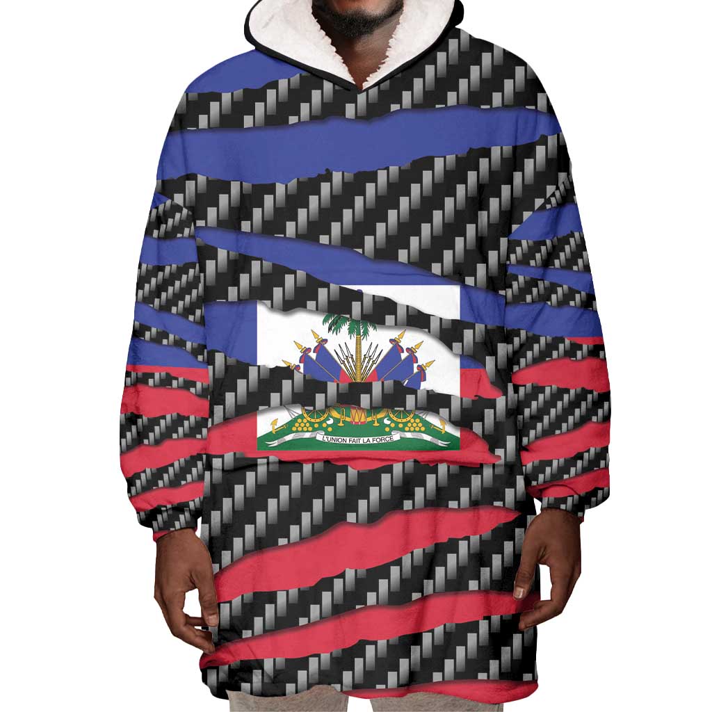 Black Haitians Beast Wearable Blanket Hoodie Ripped Flag Graphic - African Pride