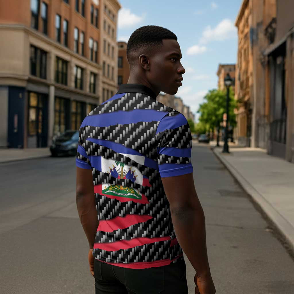 Black Haitians Beast Zipper Polo Shirt Ripped Flag Graphic