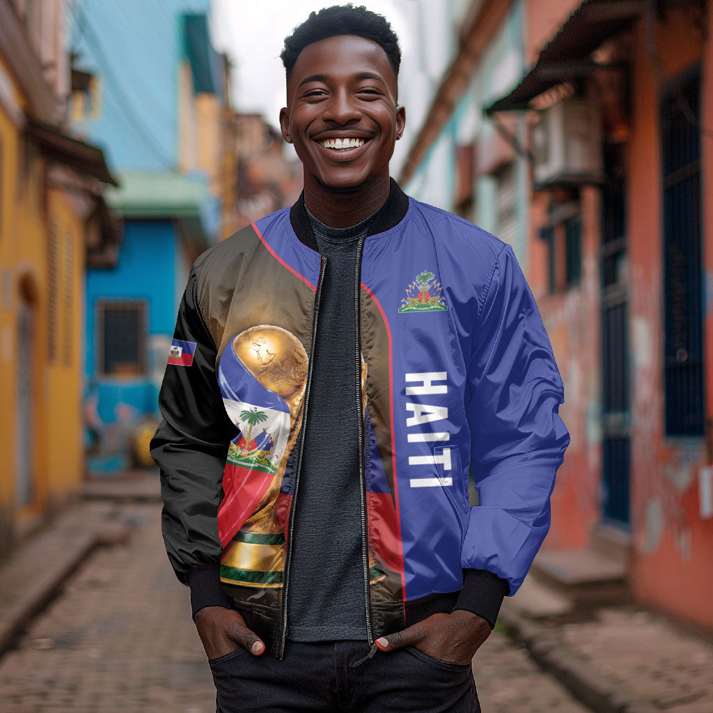 Personalized Afro Haiti Football 2026 Bomber Jacket Trophy Flag Pride Art
